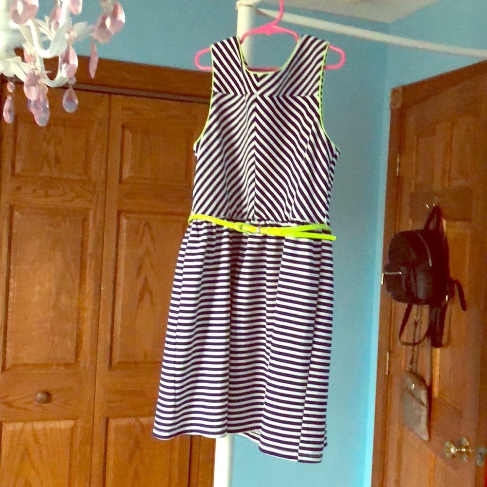 Girl blue and white striped dress